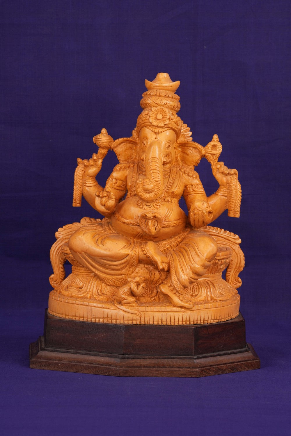 Image of Cedar Wood Carving Lord Ganesha Statue